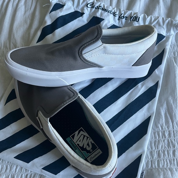 Vans Custom ComfyCush Slip-ons; gray and white/true white checkerboard. - Picture 3 of 4